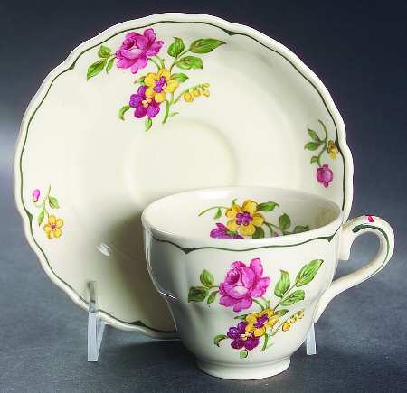 Melrose Rose Floral (Marlborough) Flat Cup & Saucer Set