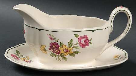 Melrose Rose Floral (Marlborough) Gravy Boat with Attached Underplate