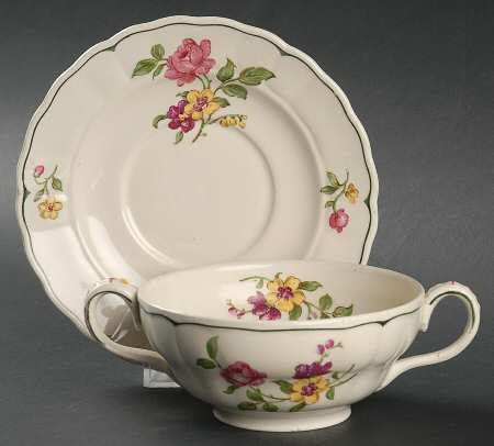 Melrose Rose Floral (Marlborough) Footed Cream Soup Bowl & Saucer Set