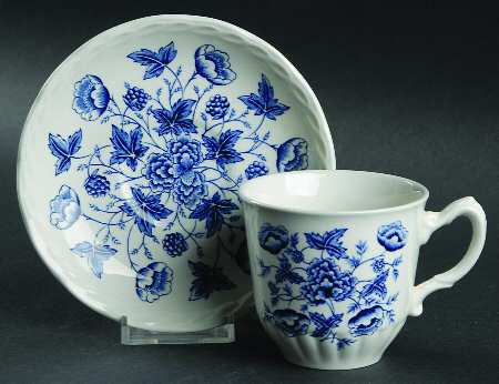Old Chelsea Blue (White Background) Flat Cup & Saucer Set