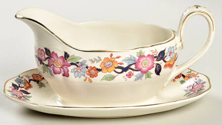 Old China Gravy Boat with Attached Underplate