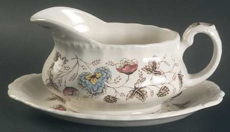Old Chelsea Multicolor (Cream Background) Gravy Boat & Underplate