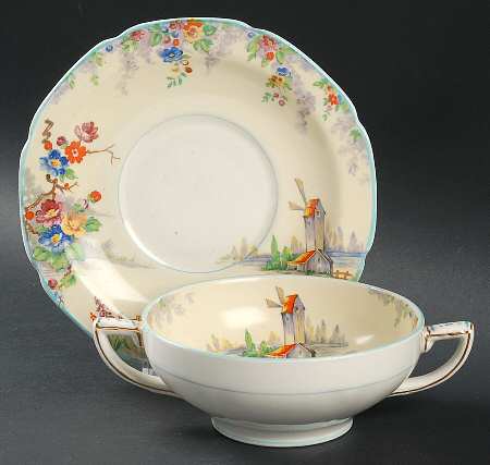 The Old Mill Footed Cream Soup Bowl & Saucer Set