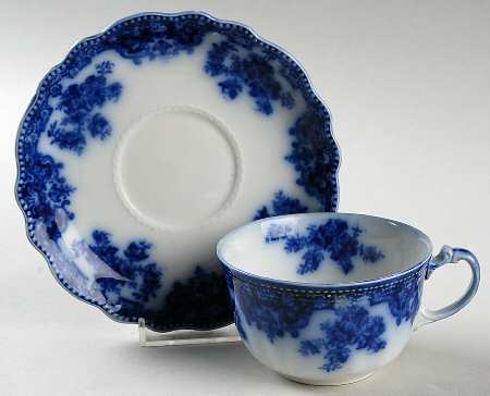 Osborne (Flow Blue) Flat Cup & Saucer Set by Grindley