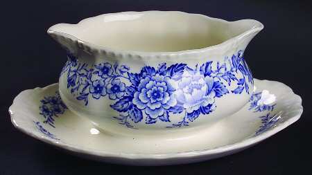 Printemps Blue Gravy Boat with Attached Underplate