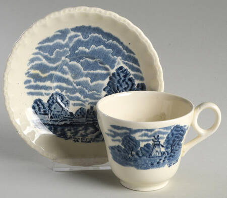 Scenes After Constable Blue (Center Design) Flat Cup & Saucer Set