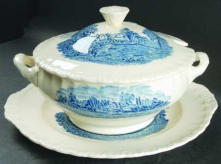 Scenes After Constable Blue (Center Design) Tureen & Lid w/Underplate