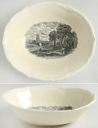 Scenes After Constable Black (Center Design) 9" Oval Vegetable Bowl