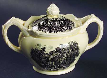 Scenes After Constable Black (Center Design) Sugar Bowl & Lid
