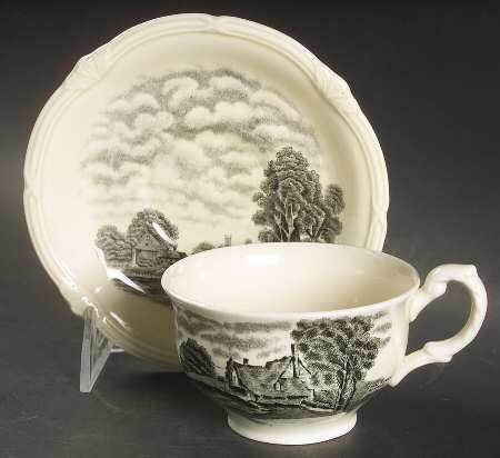 Scenes After Constable Black (Center Design) Flat Cup & Saucer Set
