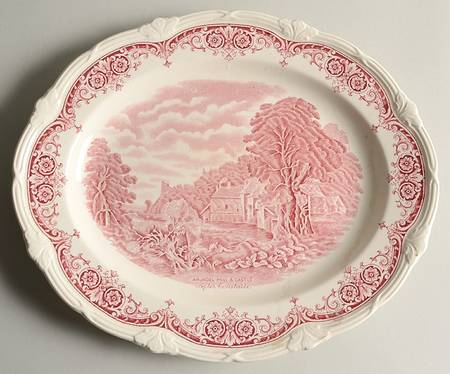 Scenes After Constable Pink (Cream) 12" Oval Serving Platter