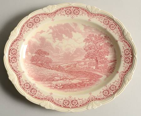 Scenes After Constable Pink (Cream) 10" Oval Serving Platter