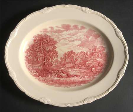 Scenes After Constable Pink (Center Design) 14" Oval Serving Platter