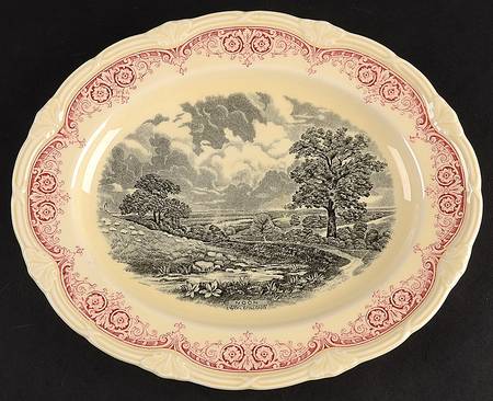 Scenes After Constable Pink Black 11" Oval Serving Platter