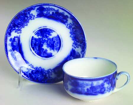 Shanghai (Flow Blue) Flat Cup & Saucer Set