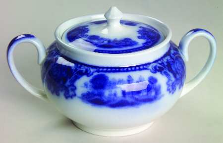 Shanghai (Flow Blue) Sugar Bowl & Lid