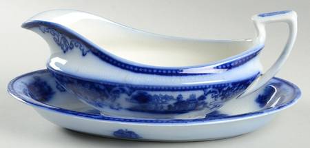 Shanghai (Flow Blue) Gravy Boat & Underplate/Relish
