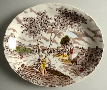 Sunday Morning Brown Multicolor 14" Oval Serving Platter