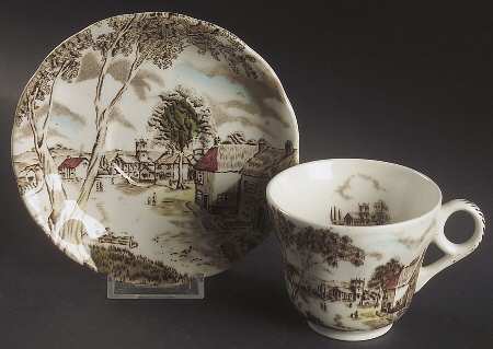 Sunday Morning Brown Multicolor Flat Cup & Saucer Set