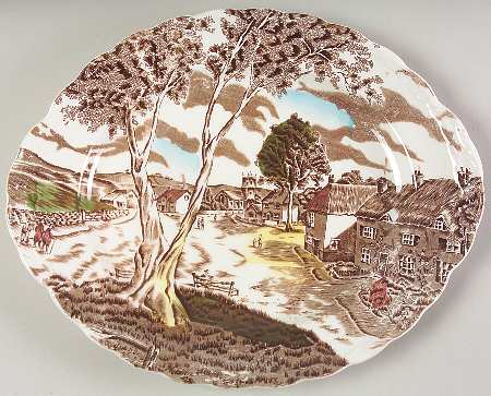 Sunday Morning Brown Multicolor 12" Oval Serving Platter