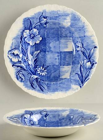Trellis Blue Rim Soup Bowl