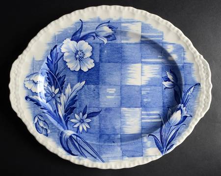 Trellis Blue 14" Oval Serving Platter