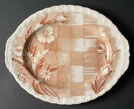 Trellis Brown 14" Oval Serving Platter