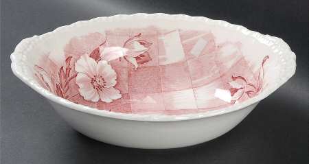 Trellis Pink 10" Oval Vegetable Bowl