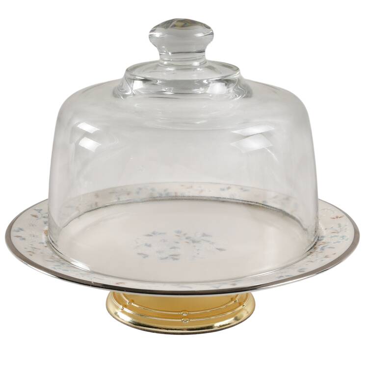 April Showers 6 1/2"-7 1/2" Footed Cheese Plate w/ Glass Dome HC
