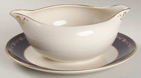 Baronial Cobalt Blue Gravy Boat with Attached Underplate