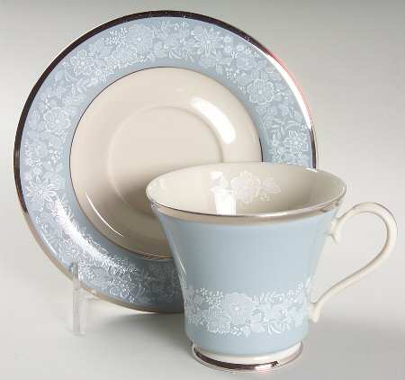Blue Bouquet Footed Cup & Saucer Set