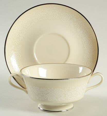 Bridal Bouquet Footed Cream Soup Bowl & Saucer Set