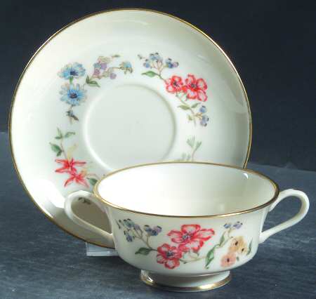 Chinoiserie Footed Cream Soup Bowl & Saucer Set