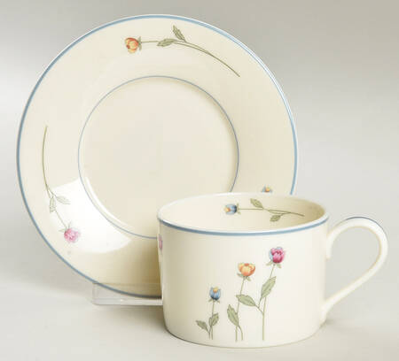 Country Flowers Cream Flat Cup & Saucer Set