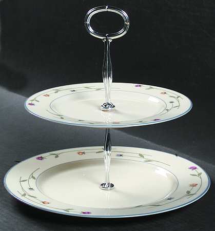 Country Flowers Cream 6 5/8"-10"  2 Tiered Serving Tray (Dp, Sp) HC