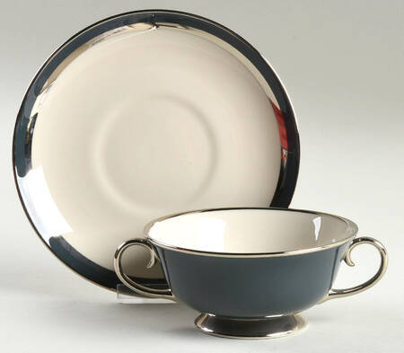 Contessa Black Footed Cream Soup Bowl & Saucer Set by Gorham