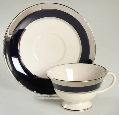 Cobalt Platinum Footed Cup & Saucer Set