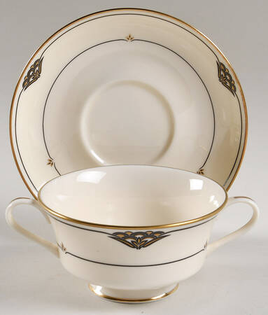 Florentine Onyx Footed Cream Soup Bowl & Saucer Set