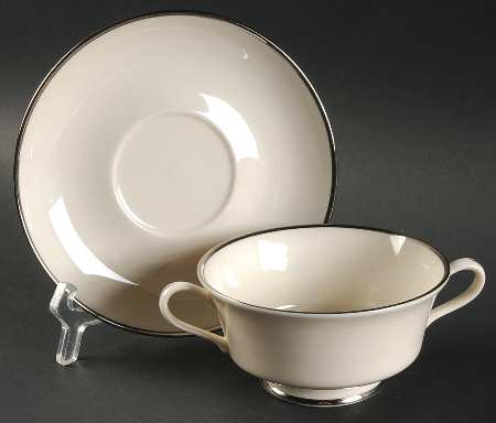 Gorham Platinum (Rim) Footed Cream Soup Bowl & Saucer Set