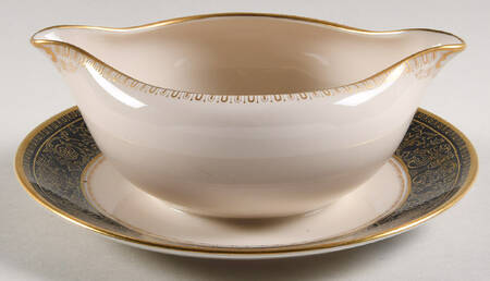 Lorenzo De Medici (Cobalt with Gold) Round Gravy Boat/Attached Underplate