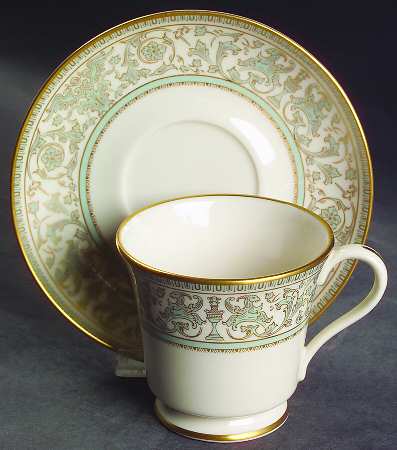 Lorenzo de Medici (Green-Blue with Gold) Footed Cup & Saucer Set