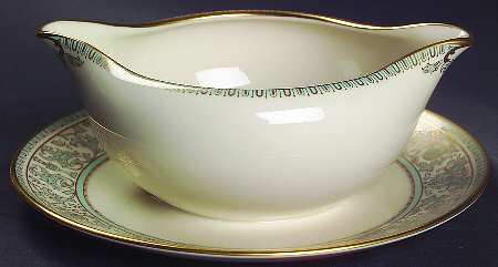 Lorenzo de Medici (Green-Blue with Gold) Gravy Boat with Attached Underplate