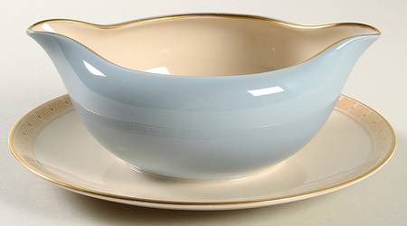 Ming Sky Blue Gravy Boat with Attached Underplate