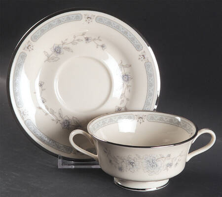 Peonies Footed Cream Soup Bowl & Saucer Set by Gorham