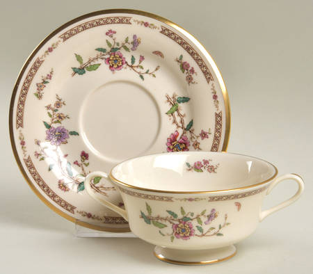 Secret Garden Footed Cream Soup Bowl & Saucer Set