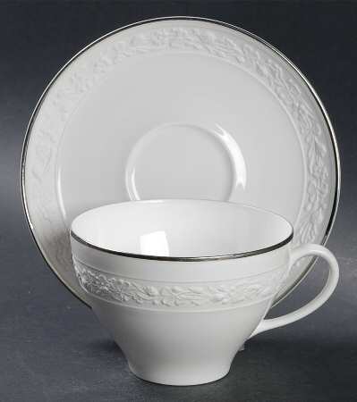 Thea (Platinum Trim) Flat Cup & Saucer Set