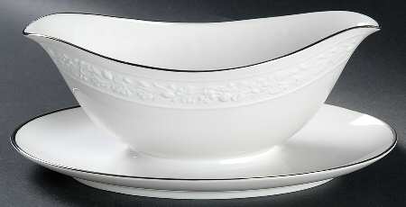 Thea (Platinum Trim) Gravy Boat with Attached Underplate by Gorham
