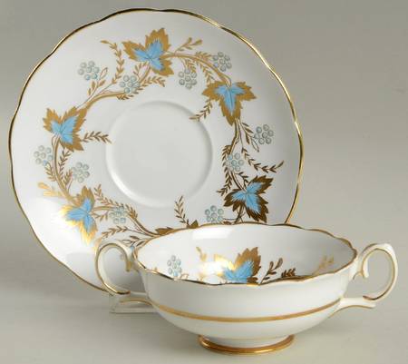 Cambridge (Blue & Gold) Footed Cream Soup Bowl & Saucer Set