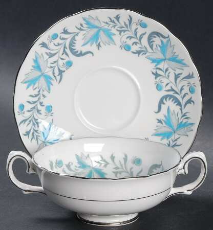 Debutante (Platinum Trim) Footed Cream Soup Bowl & Saucer Set