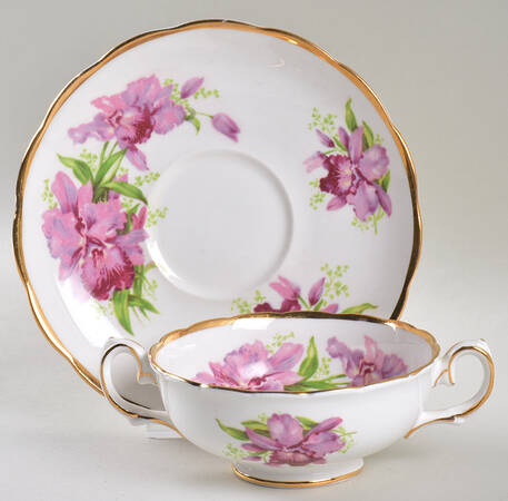 Orchid Footed Cream Soup Bowl & Saucer Set